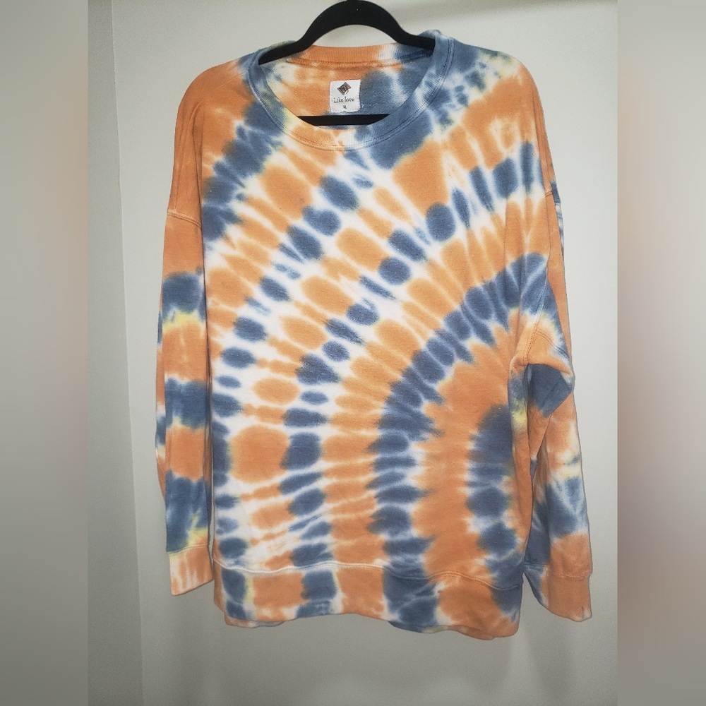 Like Love Blue/Orange Tie-Dye Dye Oversized Sweatshirt Size XL - Picture 4 of 7